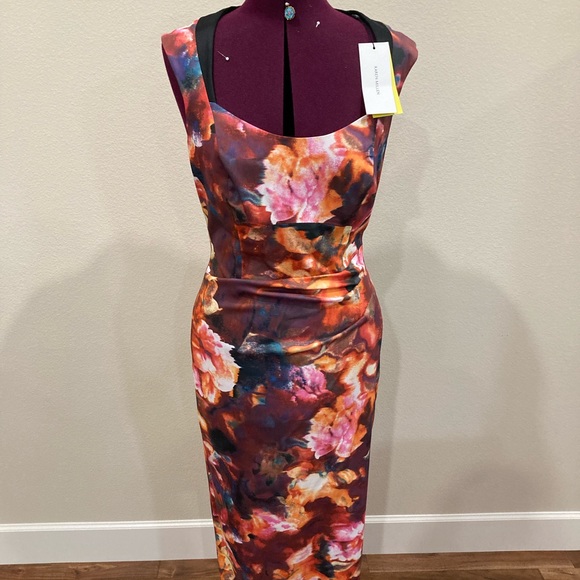 karen millen red floral dress KAREN MILLEN RED FLORAL PRINT PENCIL DRESS